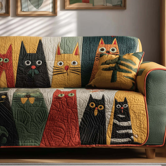 Cat Feline Face Quilted Sofa Cover Christmas Sofa Protector Weird Cat Gift Ideas Trendyhomewear - Pvr