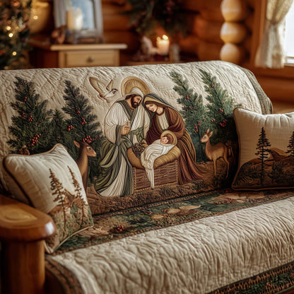 Nativity Scene Quilted Sofa Cover Festive Xmas Sofa Protector Baby Jesus Themed Gifts Trendyhomewear - Pvr