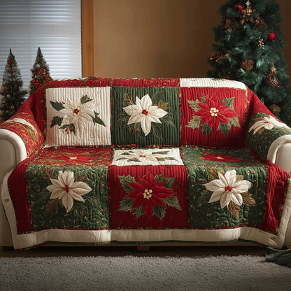 Poinsettia Bliss Quilted Sofa Cover Christmas Couch Protector Festive Poinsettia Gifts Trendyhomewear - Pvr