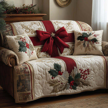Bow Luxury Christmas Quilted Sofa Cover Holiday Couch Protector Bow Inspired Gifts Trendyhomewear - Pvr