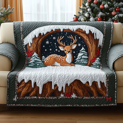 Reindeer In Winter Night Quilted Sofa Cover Holiday Sofa Cushion Cute Reindeer Decor Gifts Trendyhomewear - Pvr