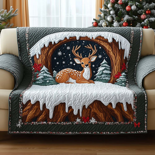 Reindeer In Winter Night Quilted Sofa Cover Holiday Sofa Cushion Cute Reindeer Decor Gifts Trendyhomewear - Pvr