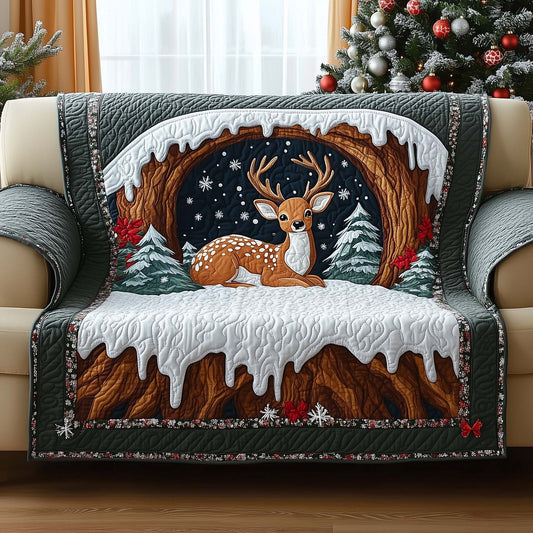 Reindeer In Winter Night Quilted Sofa Cover Holiday Sofa Cushion Cute Reindeer Decor Gifts Trendyhomewear - Pvr