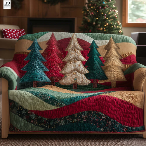 Festive Christmas Tree Quilted Sofa Cover Winter Couch Protector Pine Tree Related Gifts Trendyhomewear - Pvr