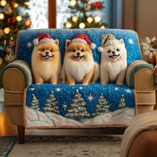 Pomeranian Friendly Quilted Sofa Cover Xmas Couch Protector Pomeranian Based Gifts For Wife Trendyhomewear - Pvr