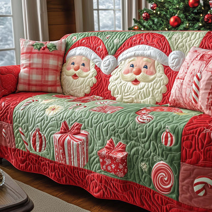 Santa Chubby Face Quilted Sofa Cover Festive Couch Furniture Funny Xmas Santa Gift Items Trendyhomewear - Pvr