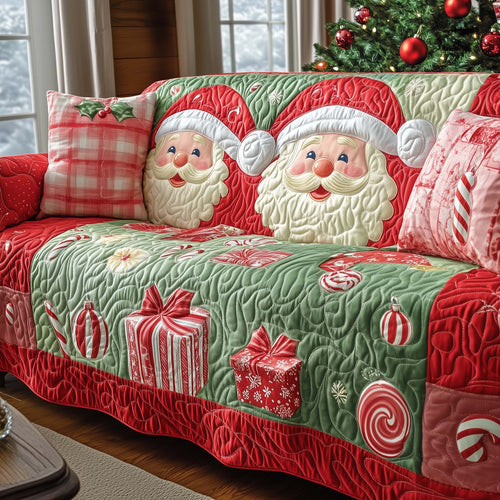 Santa Chubby Face Quilted Sofa Cover Festive Couch Furniture Funny Xmas Santa Gift Items Trendyhomewear - Pvr