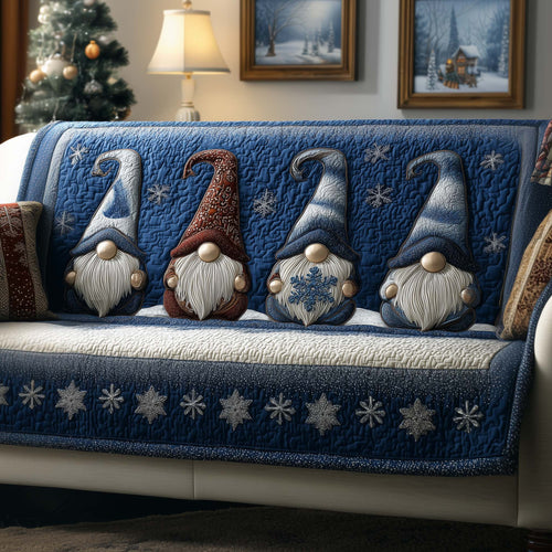 Cheerful Gnome Quilted Sofa Cover Cool Xmas Couch Furniture Winter Gnome Related Gifts Trendyhomewear - Pvr