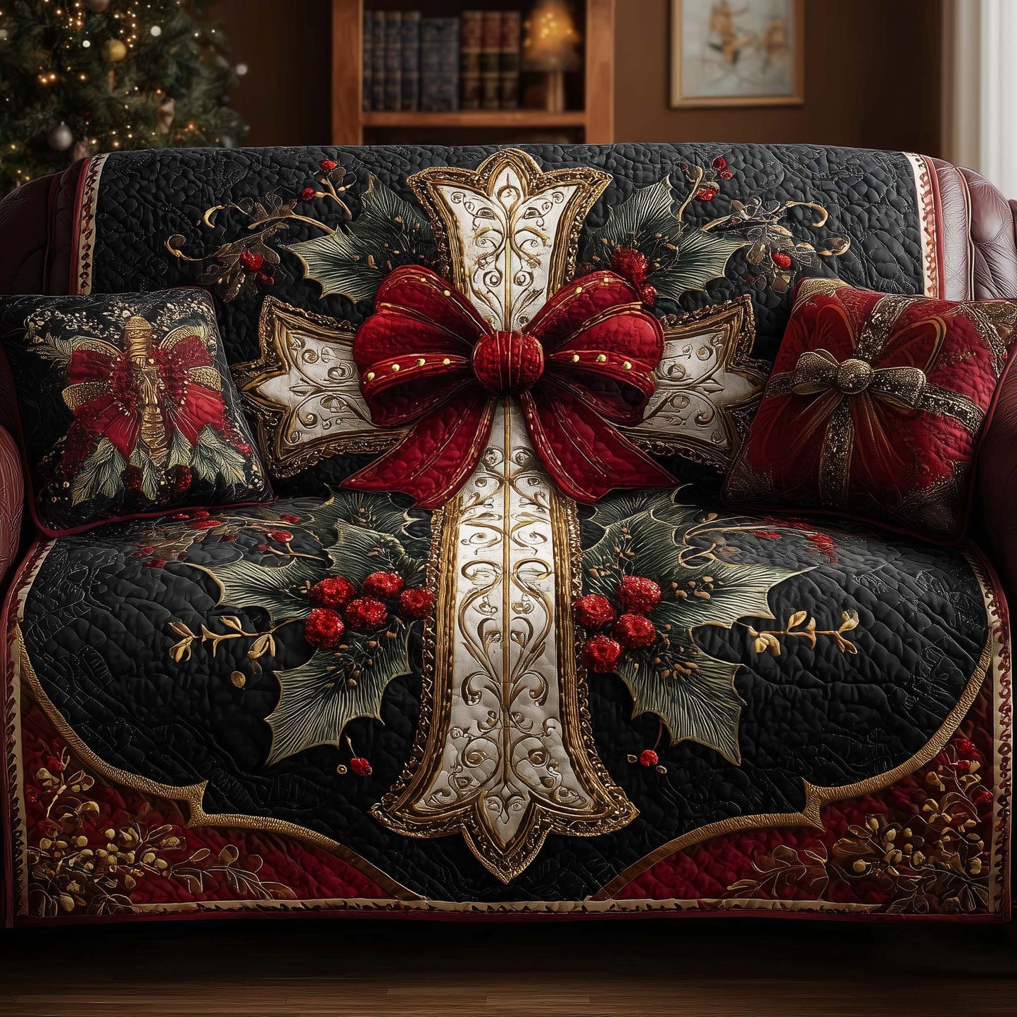 Xmas Cross Decor Quilted Sofa Cover Christmas Sofa Furniture Christian Family Gift Ideas Trendyhomewear - Pvr