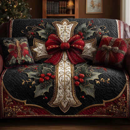 Xmas Cross Decor Quilted Sofa Cover Christmas Sofa Furniture Christian Family Gift Ideas Trendyhomewear - Pvr