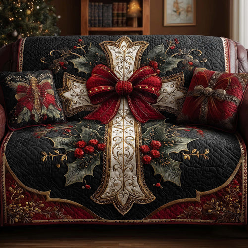 Xmas Cross Decor Quilted Sofa Cover Christmas Sofa Furniture Christian Family Gift Ideas Trendyhomewear - Pvr