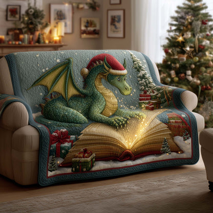 Dragon Reading Book Quilted Sofa Cover Xmas Holiday Sofa Decor Top Book Nerd Themed Gifts Trendyhomewear - Pvr