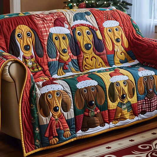 Dachshund Santa Hat Quilted Sofa Cover Winter Sofa Protector Xmas Dachshund Owner Gifts Trendyhomewear - Pvr