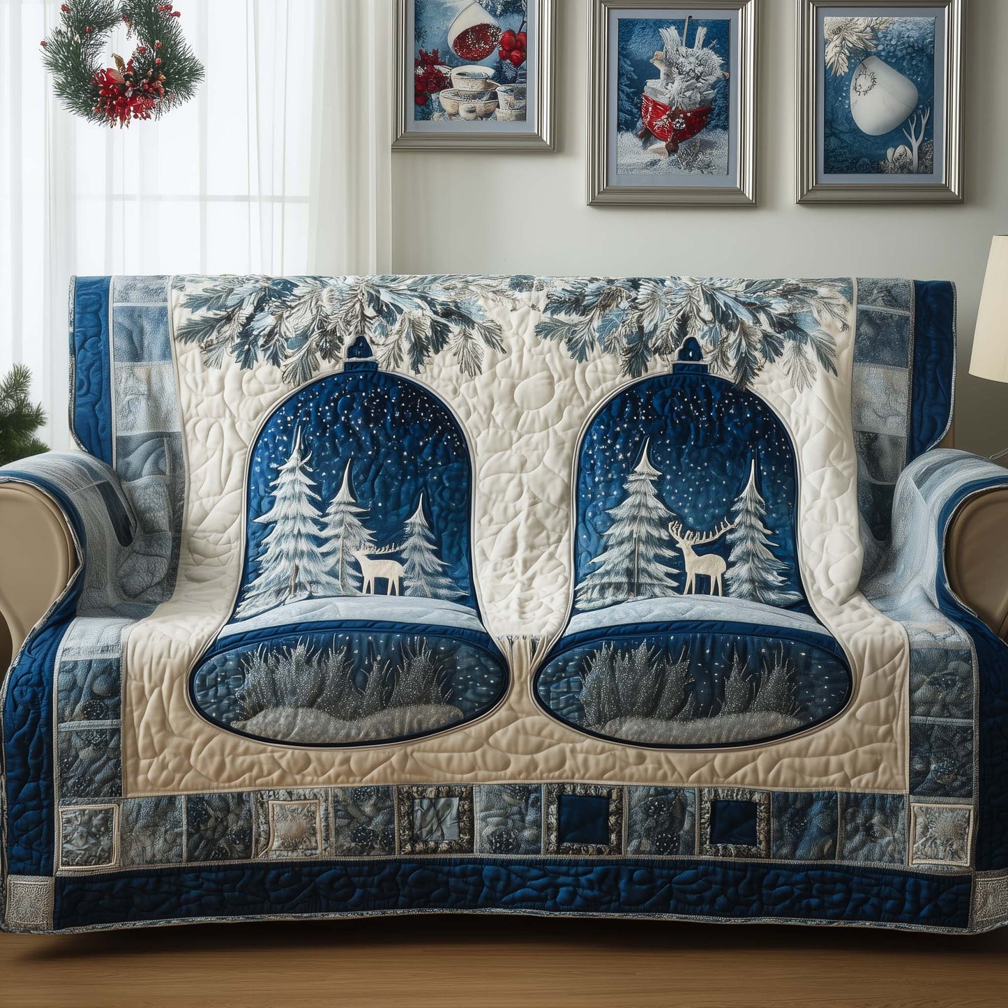 Bells Midnight Winter Quilted Sofa Cover Christmas Couch Protector Novelty Bell Gifts Trendyhomewear - Pvr