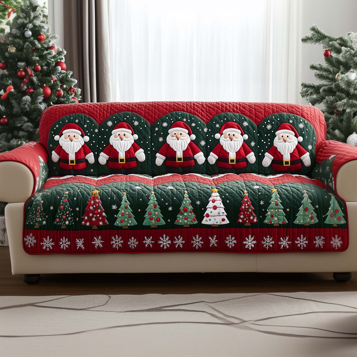 Santa Bliss Quilted Sofa Cover Cozy Christmas Holiday Sofa Protector Santa Decor Gifts Trendyhomewear - Pvr