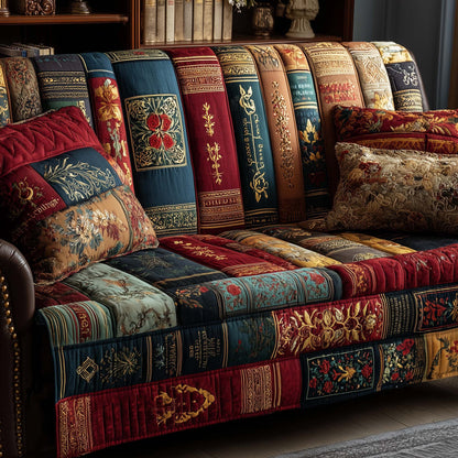 Book Shelves Of Plush Quilted Sofa Cover Festive Sofa Protector Gifts For Book Lovers Nerd Trendyhomewear - Pvr