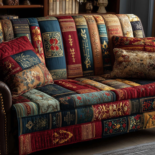 Book Shelves Of Plush Quilted Sofa Cover Festive Sofa Protector Gifts For Book Lovers Nerd Trendyhomewear - Pvr