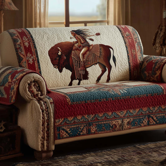 Native American Bison Quilted Sofa Cover Festive Sofa Furniture Native American Gifts Trendyhomewear - Pvr