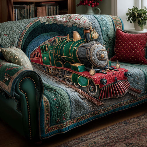 Train Steam Engine Quilted Sofa Cover Festive Sofa Protector Unique Train Enthusiast Gifts Trendyhomewear - Pvr