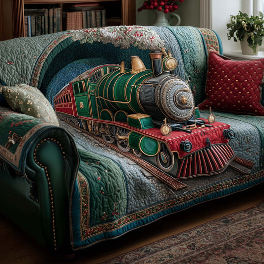Train Steam Engine Quilted Sofa Cover Festive Sofa Protector Unique Train Enthusiast Gifts Trendyhomewear - Pvr