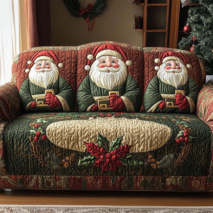 Santa's Cozy Trio Quilted Sofa Cover Christmas Couch Furniture Santa Novelty Gift Decor Trendyhomewear - Pvr