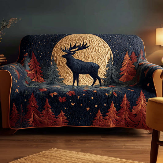 Reindeer Full Moon Quilted Sofa Cover Festive Couch Protector Unique Reindeer Gift Items Trendyhomewear - Pvr