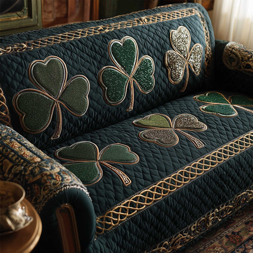 Irish Shamrock Quilted Sofa Cover Festive Couch Furniture Novelty St Patrick Gift Items Trendyhomewear - Pvr