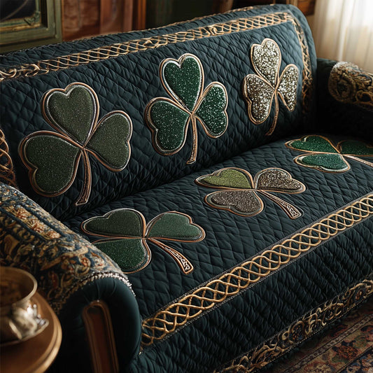 Irish Shamrock Quilted Sofa Cover Festive Couch Furniture Novelty St Patrick Gift Items Trendyhomewear - Pvr