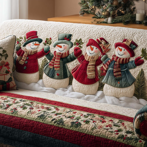 Snowman Cheerful Christmas Quilted Sofa Cover Xmas Holiday Sofa Protector Snowman Gifts Trendyhomewear - Pvr