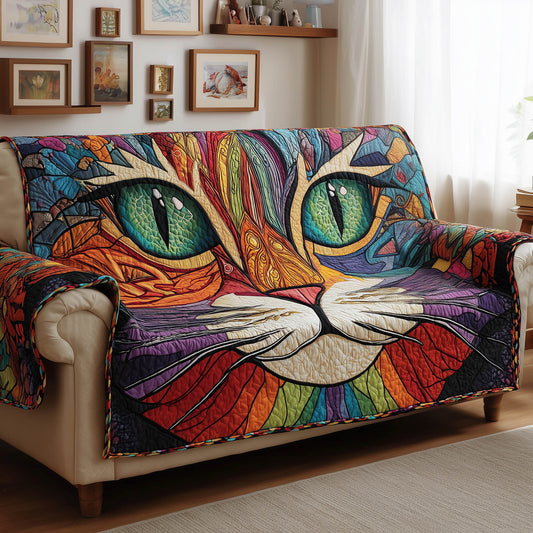 Cat Art Portrait Quilted Sofa Cover Cozy Holiday Sofa Protector Cat Novelty Gifts Trendyhomewear - Pvr