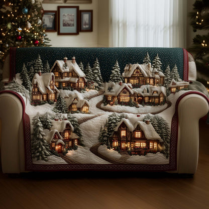 Winter Village Scene Quilted Sofa Cover Xmas Sofa Protector Northern Village Themed Gifts Trendyhomewear - Pvr