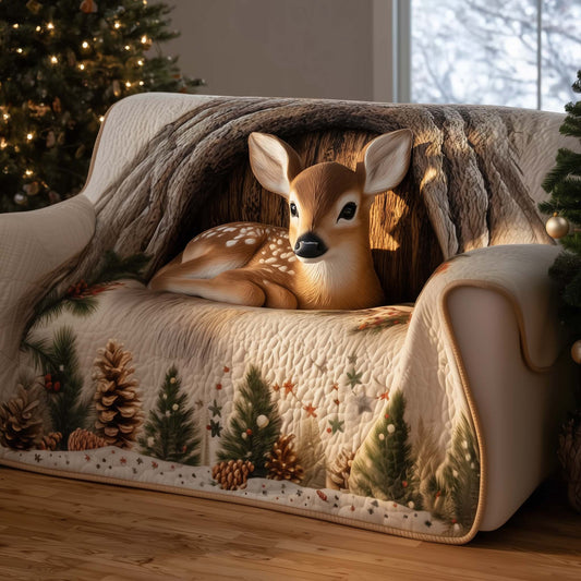 Baby Deer Cozy Place Quilted Sofa Cover Christmas Couch Protector Deer Gift Items Trendyhomewear - Pvr