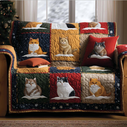 Xmas Cat Fluffy Quilted Sofa Cover Christmas Couch Protector Novelty Cat Gift Ideas Trendyhomewear - Pvr