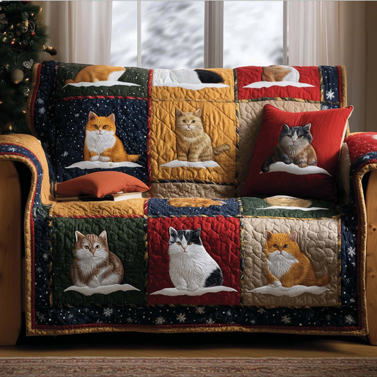 Xmas Cat Fluffy Quilted Sofa Cover Christmas Couch Protector Novelty Cat Gift Ideas Trendyhomewear - Pvr