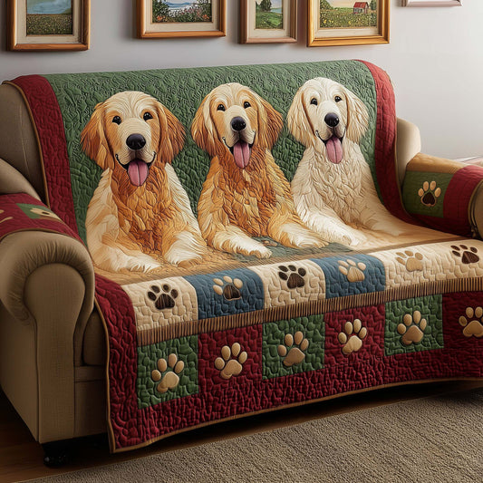 Golden Retriever Paws Quilted Sofa Cover Cozy Xmas Sofa Protector Gifts For Retriever Owners Trendyhomewear - Pvr