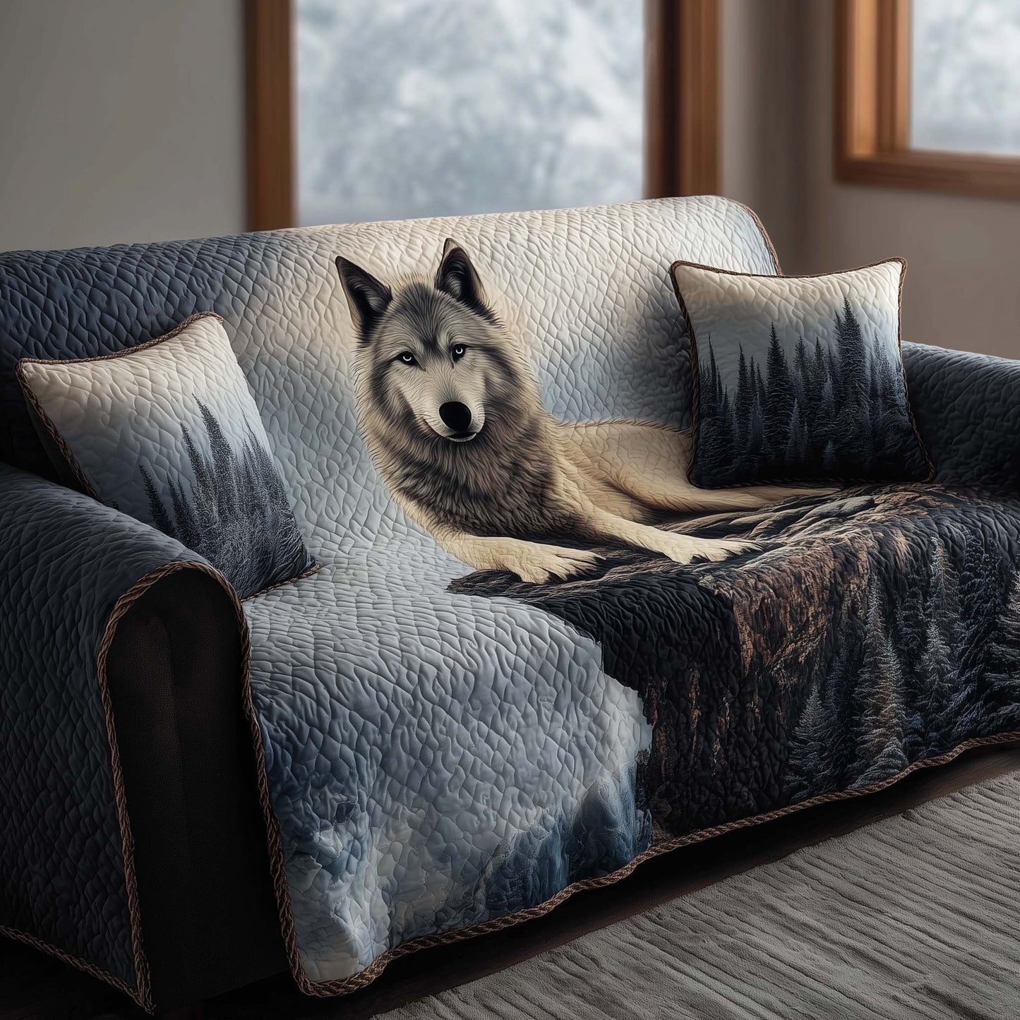 Wolf Winters Rest Quilted Sofa Cover Festive Sofa Protector Best Xmas Wolf Gift Items Trendyhomewear - Pvr