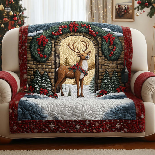 Reindeer Sleigh Quilted Sofa Cover Festive Christmas Couch Decor Reindeer Lover Gifts Trendyhomewear - Pvr