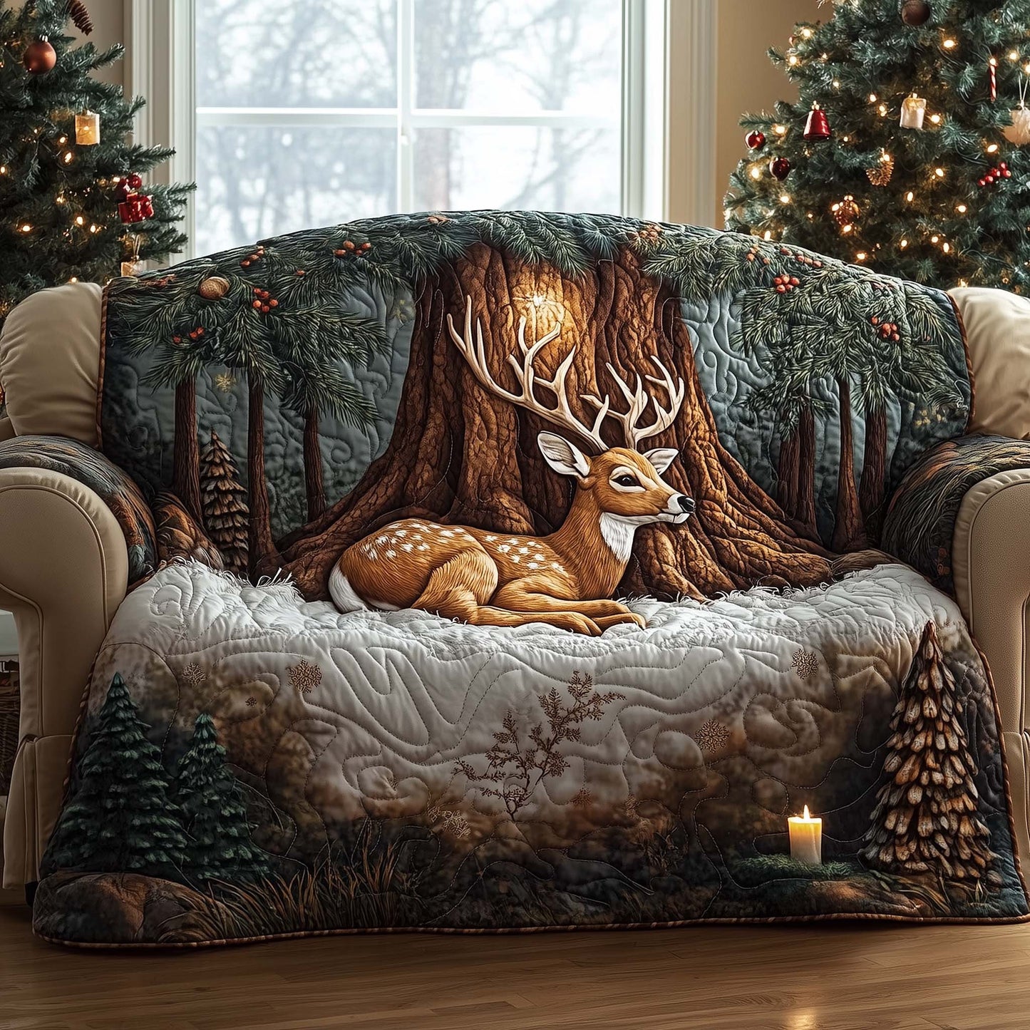 Reindeer Winter Solstice Quilted Sofa Cover Xmas Sofa Decor Special Reindeer Gift Items Trendyhomewear - Pvr