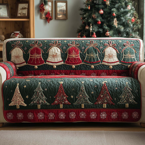 Jingle Bells Quilted Sofa Cover Christmas Holiday Sofa Protector Bells Themed Gifts Trendyhomewear - Pvr