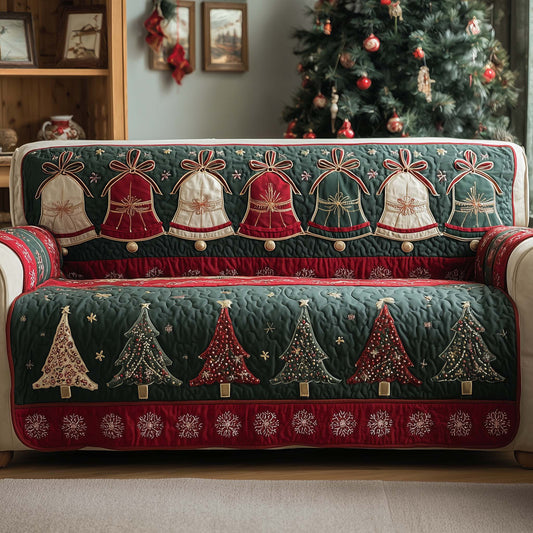 Jingle Bells Quilted Sofa Cover Christmas Holiday Sofa Protector Bells Themed Gifts Trendyhomewear - Pvr