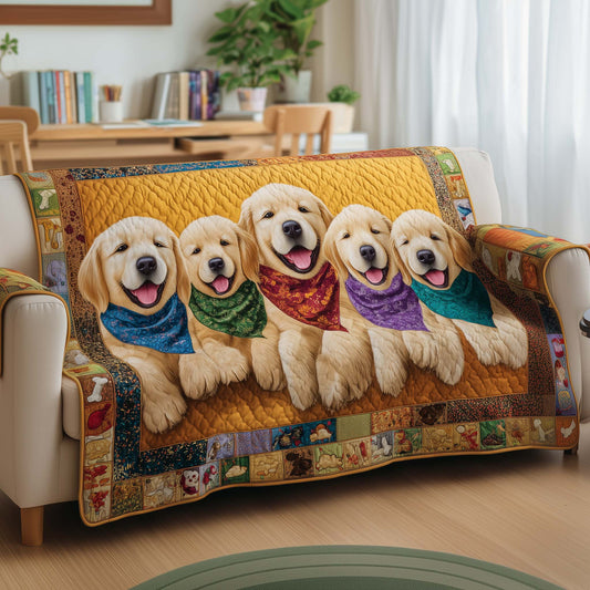 Golden Retriever Quilted Sofa Cover Christmas Couch Protector Novelty Retriever Gift Items Trendyhomewear - Pvr