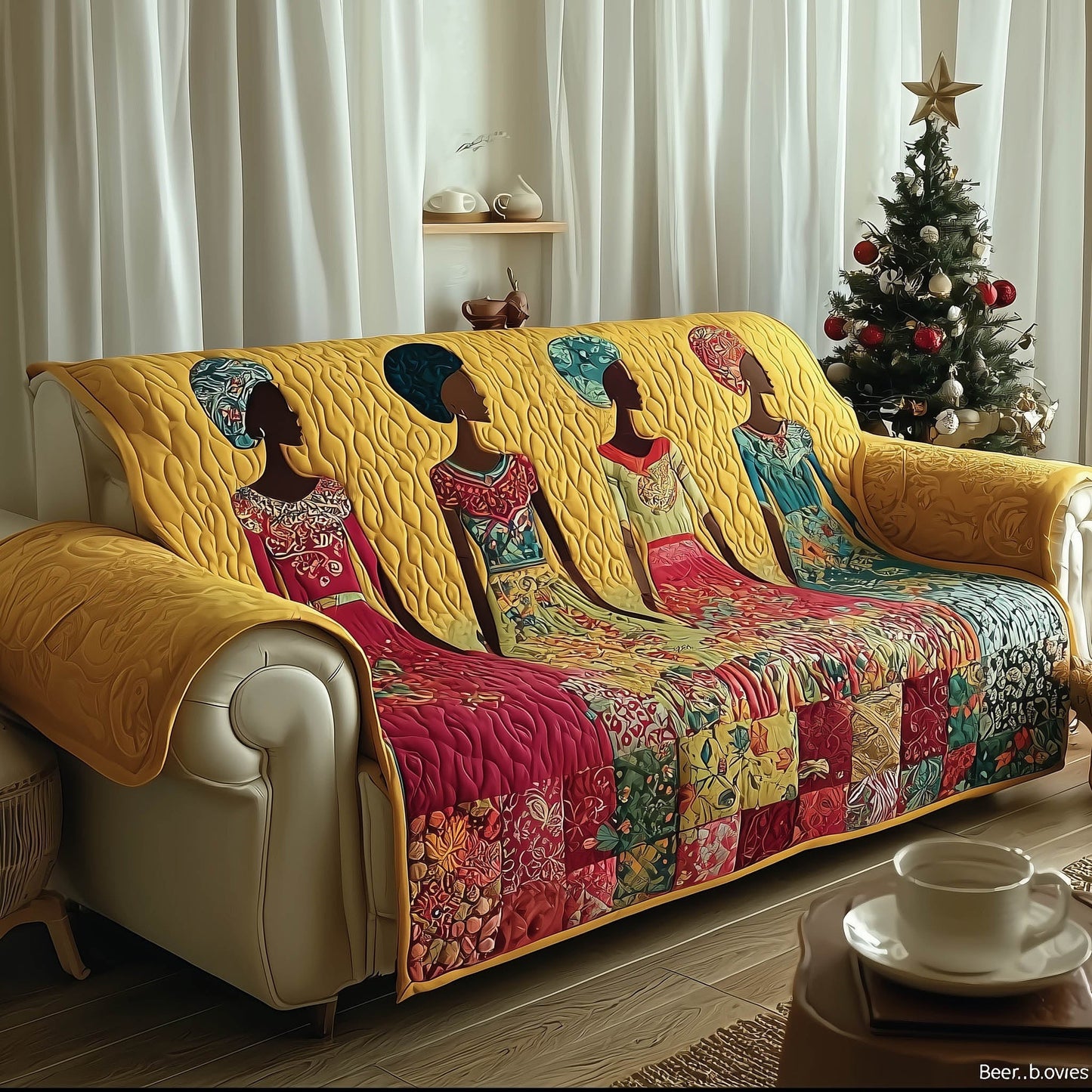 Black Ladies Quilted Sofa Cover Festive Couch Protector Cool African Christmas Gift Ideas Trendyhomewear - Pvr