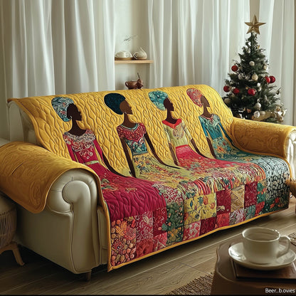 Black Ladies Quilted Sofa Cover Festive Couch Protector Cool African Christmas Gift Ideas Trendyhomewear - Pvr