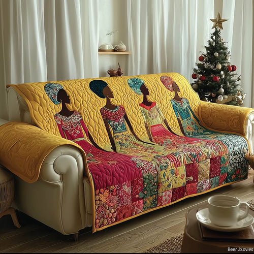 Black Ladies Quilted Sofa Cover Festive Couch Protector Cool African Christmas Gift Ideas Trendyhomewear - Pvr
