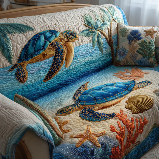 Sea Turtle Serenity Quilted Sofa Cover Christmas Couch Protector Unique Sea Turtle Gifts Trendyhomewear - Pvr