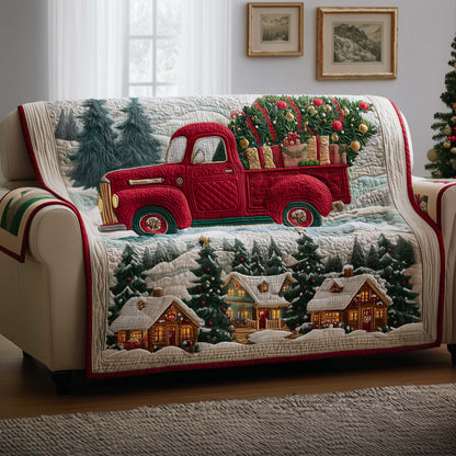 Winter Truck Delivery Quilted Sofa Cover Festive Sofa Protector Holiday Truck Inspired Gifts Trendyhomewear - Pvr