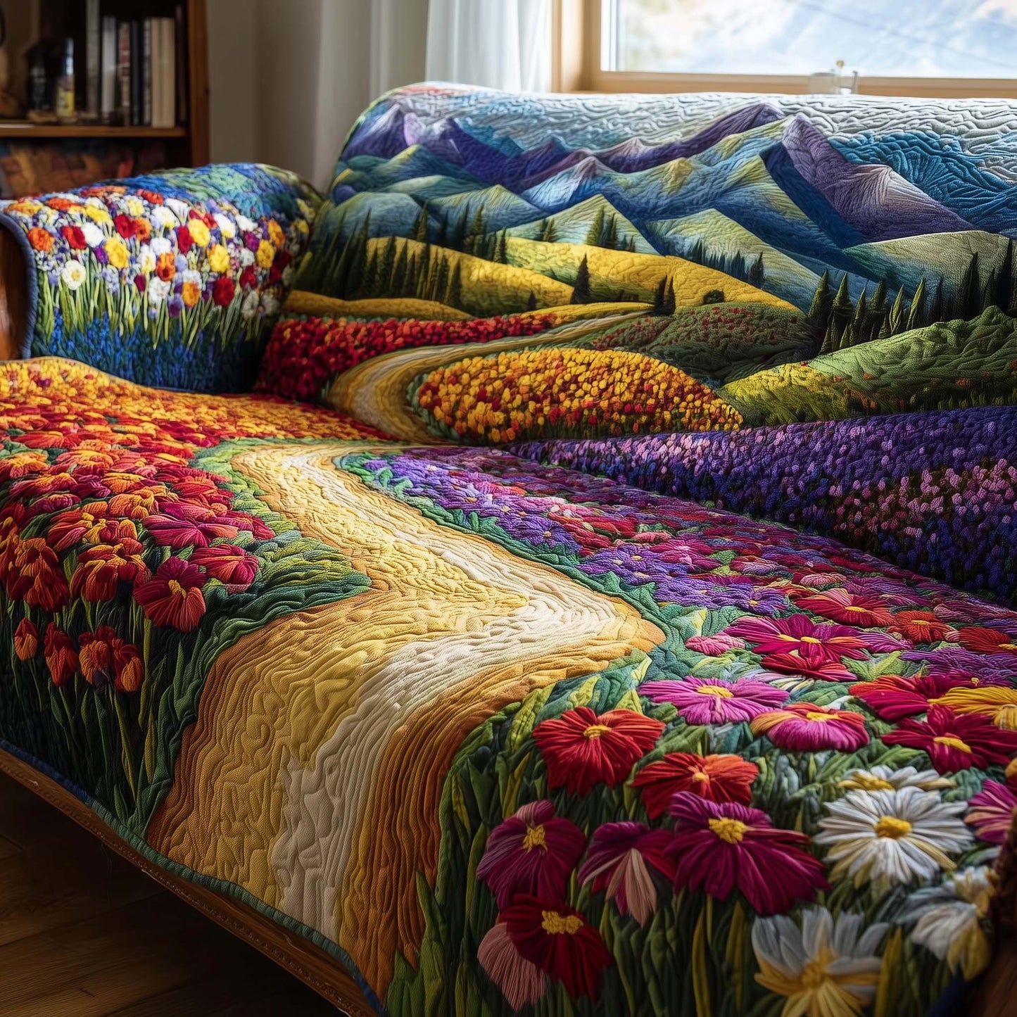 Flowers Valley Quilted Sofa Cover Festive Couch Protector Cozy Christmas Decor Flower Gifts Trendyhomewear - Pvr