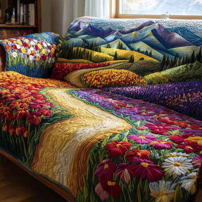 Flowers Valley Quilted Sofa Cover Festive Couch Protector Cozy Christmas Decor Flower Gifts Trendyhomewear - Pvr