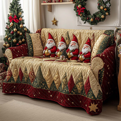 Christmas Gnomies Quilted Sofa Cover Festive Couch Protector Xmas Gnome Related Gifts Trendyhomewear - Pvr