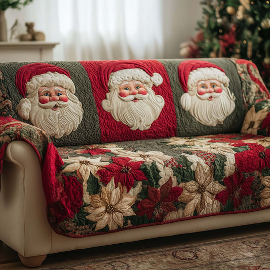 Claus Ho Ho Holiday Quilted Sofa Cover Festive Holiday Couch Decor Cute Santa Gift Ideas Trendyhomewear - Pvr